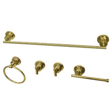Kingston Brass BAH82134478PB Concord 5-Piece Bathroom Accessory Set, Polished Brass - 24" Towel Bar, Towel Ring, Toilet Paper Holder, Two Robe Hooks