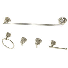 Kingston Brass BAH82134478PN Concord 5-Piece Bathroom Accessory Set, Polished Nickel - 24" Towel Bar, Towel Ring, Toilet Paper Holder, Two Robe Hooks