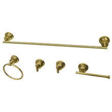 Kingston Brass BAH8230478PB Concord 5-Piece Bathroom Accessory Set, Polished Brass - 30" Towel Bar, Towel Ring, Toilet Paper Holder, Two Robe Hooks
