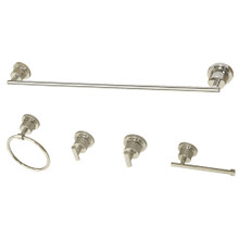 Kingston Brass BAH8230478PN Concord 5-Piece Bathroom Accessory Set, Polished Nickel - 30" Towel Bar, Towel Ring, Toilet Paper Holder, Two Robe Hooks