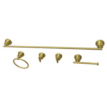 Kingston Brass BAH8230478SB Concord 5-Piece Bathroom Accessory Set, Brushed Brass - 30" Towel Bar, Towel Ring, Toilet Paper Holder, Two Robe Hooks