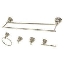 Kingston Brass BAH8213478PN Concord 5-Piece Bathroom Accessory Sets, Polished Nickel - 24" Double Towel Bar, Towel Ring, Toilet Paper Holder,Two Robe Hooks
