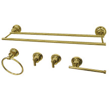 Kingston Brass BAH8213478PB Concord 5-Piece Bathroom Accessory Sets, Polished Brass - 24" Double Towel Bar, Towel Ring, Toilet Paper Holder,Two Robe Hooks