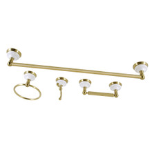 Kingston Brass BAK1111478BB Victorian 4-Piece Bathroom Accessory Set, Brushed Brass - 24" Towel Bar, Towel Ring, Robe Hook, Toilet Paper Holder