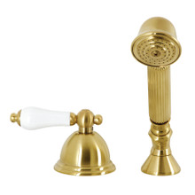 Kingston Brass KSK3357PLTR Deck Mount Hand Shower with Diverter for Roman Tub Faucet, Brushed Brass