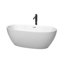 Wyndham  WCBTE306163MWPCATPBK Juno 63 Inch Freestanding Bathtub in Matte White with Polished Chrome Trim and Floor Mounted Faucet in Matte Black