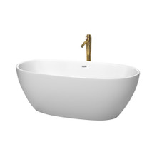 Wyndham  WCBTE306163MWSWATPGD Juno 63 Inch Freestanding Bathtub in Matte White with Shiny White Trim and Floor Mounted Faucet in Brushed Gold