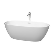 Wyndham  WCBTE306167MWATP11PC Juno 67 Inch Freestanding Bathtub in Matte White with Floor Mounted Faucet, Drain and Overflow Trim in Polished Chrome