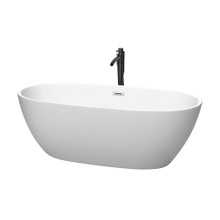 Wyndham  WCBTE306167MWPCATPBK Juno 67 Inch Freestanding Bathtub in Matte White with Polished Chrome Trim and Floor Mounted Faucet in Matte Black