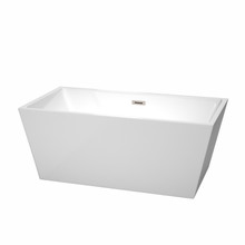 Wyndham  WCBTK151459BNTRIM Sara 59 Inch Freestanding Bathtub in White with Brushed Nickel Drain and Overflow Trim