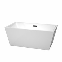 Wyndham  WCBTK151459MBTRIM Sara 59 Inch Freestanding Bathtub in White with Matte Black Drain and Overflow Trim