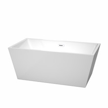 Wyndham  WCBTK151459SWTRIM Sara 59 Inch Freestanding Bathtub in White with Shiny White Drain and Overflow Trim