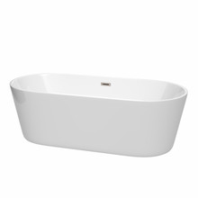Wyndham  WCOBT101271BNTRIM Carissa 71 Inch Freestanding Bathtub in White with Brushed Nickel Drain and Overflow Trim