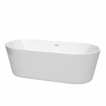 Wyndham  WCOBT101271SWTRIM Carissa 71 Inch Freestanding Bathtub in White with Shiny White Drain and Overflow Trim