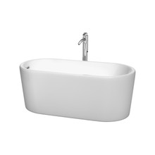 Wyndham  WCBTK151159ATP11PC Ursula 59 Inch Freestanding Bathtub in White with Floor Mounted Faucet, Drain and Overflow Trim in Polished Chrome