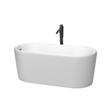 Wyndham  WCBTE301159MWPCATPBK Ursula 59 Inch Freestanding Bathtub in Matte White with Polished Chrome Trim and Floor Mounted Faucet in Matte Black