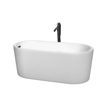 Wyndham  WCBTK151159MBATPBK Ursula 59 Inch Freestanding Bathtub in White with Floor Mounted Faucet, Drain and Overflow Trim in Matte Black