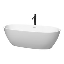 Wyndham  WCBTE306171MWPCATPBK Juno 71 Inch Freestanding Bathtub in Matte White with Polished Chrome Trim and Floor Mounted Faucet in Matte Black