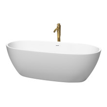 Wyndham  WCBTE306171MWSWATPGD Juno 71 Inch Freestanding Bathtub in Matte White with Shiny White Trim and Floor Mounted Faucet in Brushed Gold