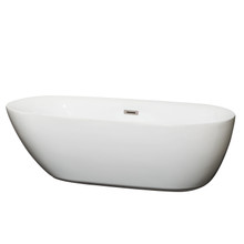 Wyndham  WCOBT100071BNTRIM Melissa 71 Inch Freestanding Bathtub in White with Brushed Nickel Drain and Overflow Trim