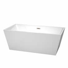 Wyndham  WCBTK151463BNTRIM Sara 63 Inch Freestanding Bathtub in White with Brushed Nickel Drain and Overflow Trim