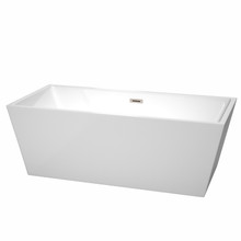 Wyndham  WCBTK151467BNTRIM Sara 67 Inch Freestanding Bathtub in White with Brushed Nickel Drain and Overflow Trim