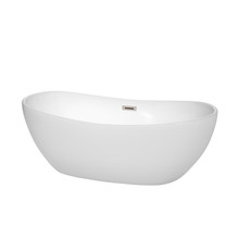 Wyndham  WCOBT101465BNTRIM Rebecca 65 Inch Freestanding Bathtub in White with Brushed Nickel Drain and Overflow Trim