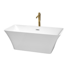 Wyndham  WCBTK150459PCATPGD Tiffany 59 Inch Freestanding Bathtub in White with Polished Chrome Trim and Floor Mounted Faucet in Brushed Gold