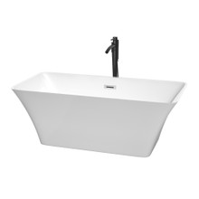 Wyndham  WCBTK150459PCATPBK Tiffany 59 Inch Freestanding Bathtub in White with Polished Chrome Trim and Floor Mounted Faucet in Matte Black