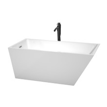 Wyndham  WCBTK150159PCATPBK Hannah 59 Inch Freestanding Bathtub in White with Polished Chrome Trim and Floor Mounted Faucet in Matte Black