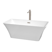Wyndham  WCBTK150459ATP11BN Tiffany 59 Inch Freestanding Bathtub in White with Floor Mounted Faucet, Drain and Overflow Trim in Brushed Nickel