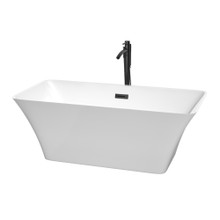 Wyndham  WCBTK150459MBATPBK Tiffany 59 Inch Freestanding Bathtub in White with Floor Mounted Faucet, Drain and Overflow Trim in Matte Black