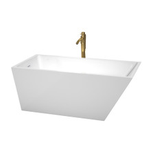 Wyndham  WCBTK150159SWATPGD Hannah 59 Inch Freestanding Bathtub in White with Shiny White Trim and Floor Mounted Faucet in Brushed Gold