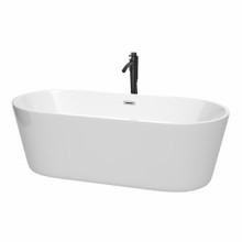 Wyndham  WCOBT101271PCATPBK Carissa 71 Inch Freestanding Bathtub in White with Polished Chrome Trim and Floor Mounted Faucet in Matte Black