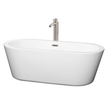 Wyndham  WCOBT100367ATP11BN Mermaid 67 Inch Freestanding Bathtub in White with Floor Mounted Faucet, Drain and Overflow Trim in Brushed Nickel