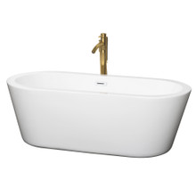 Wyndham  WCOBT100367SWATPGD Mermaid 67 Inch Freestanding Bathtub in White with Shiny White Trim and Floor Mounted Faucet in Brushed Gold