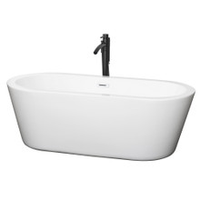 Wyndham  WCOBT100367SWATPBK Mermaid 67 Inch Freestanding Bathtub in White with Shiny White Trim and Floor Mounted Faucet in Matte Black