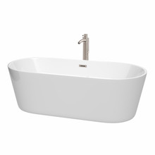 Wyndham  WCOBT101271ATP11BN Carissa 71 Inch Freestanding Bathtub in White with Floor Mounted Faucet, Drain and Overflow Trim in Brushed Nickel