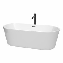 Wyndham  WCOBT101271MBATPBK Carissa 71 Inch Freestanding Bathtub in White with Floor Mounted Faucet, Drain and Overflow Trim in Matte Black