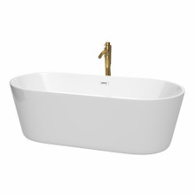 Wyndham  WCOBT101271SWATPGD Carissa 71 Inch Freestanding Bathtub in White with Shiny White Trim and Floor Mounted Faucet in Brushed Gold