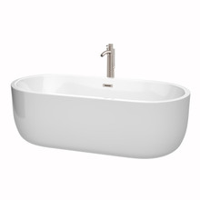 Wyndham  WCOBT101371ATP11BN Juliette 71 Inch Freestanding Bathtub in White with Floor Mounted Faucet, Drain and Overflow Trim in Brushed Nickel