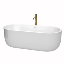 Wyndham  WCOBT101371SWATPGD Juliette 71 Inch Freestanding Bathtub in White with Shiny White Trim and Floor Mounted Faucet in Brushed Gold