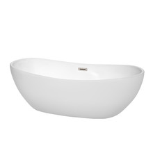 Wyndham  WCOBT101470BNTRIM Rebecca 70 Inch Freestanding Bathtub in White with Brushed Nickel Drain and Overflow Trim