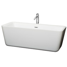 Wyndham  WCOBT100169ATP11PC Emily 69 Inch Freestanding Bathtub in White with Floor Mounted Faucet, Drain and Overflow Trim in Polished Chrome