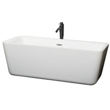 Wyndham  WCOBT100169PCATPBK Emily 69 Inch Freestanding Bathtub in White with Polished Chrome Trim and Floor Mounted Faucet in Matte Black