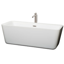 Wyndham  WCOBT100169ATP11BN Emily 69 Inch Freestanding Bathtub in White with Floor Mounted Faucet, Drain and Overflow Trim in Brushed Nickel