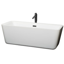 Wyndham  WCOBT100169MBATPBK Emily 69 Inch Freestanding Bathtub in White with Floor Mounted Faucet, Drain and Overflow Trim in Matte Black