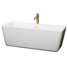 Wyndham  WCOBT100169SWATPGD Emily 69 Inch Freestanding Bathtub in White with Shiny White Trim and Floor Mounted Faucet in Brushed Gold