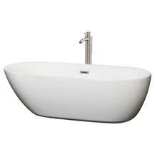 Wyndham  WCOBT100071ATP11BN Melissa 71 Inch Freestanding Bathtub in White with Floor Mounted Faucet, Drain and Overflow Trim in Brushed Nickel