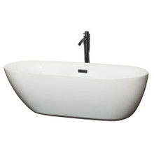 Wyndham  WCOBT100071MBATPBK Melissa 71 Inch Freestanding Bathtub in White with Floor Mounted Faucet, Drain and Overflow Trim in Matte Black